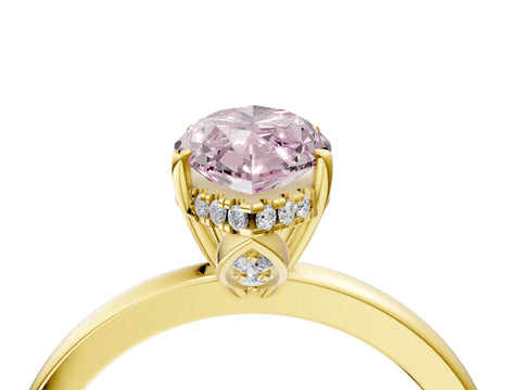 Yellow gold Fancy Pink Marquise Cut Solitaire Diamond Ring with Prong Setting and Plain Band_4