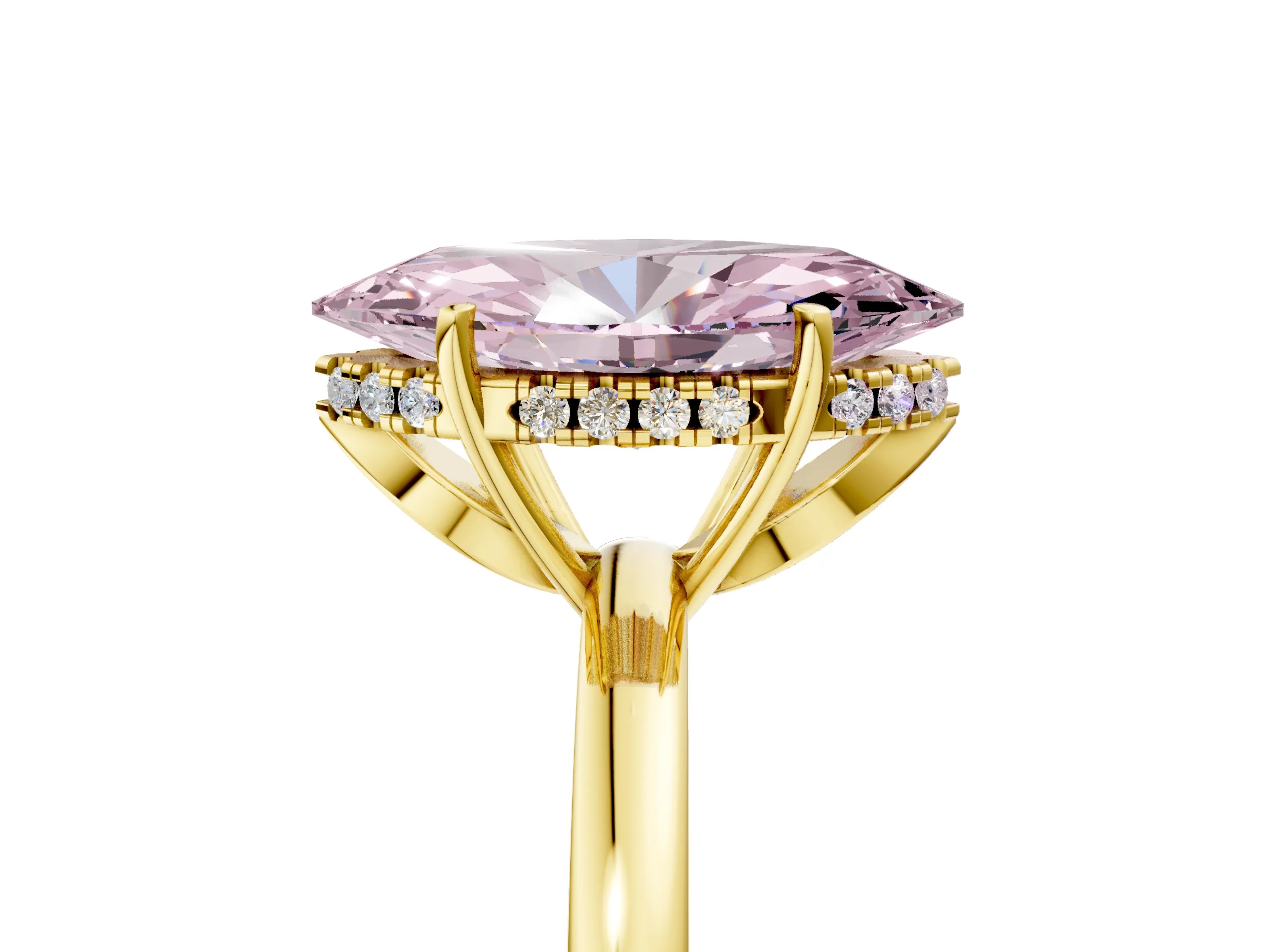 Yellow gold Fancy Pink Marquise Cut Solitaire Diamond Ring with Prong Setting and Plain Band_5