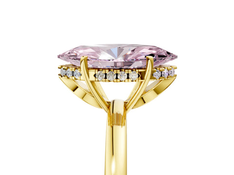 Yellow gold Fancy Pink Marquise Cut Solitaire Diamond Ring with Prong Setting and Plain Band_5