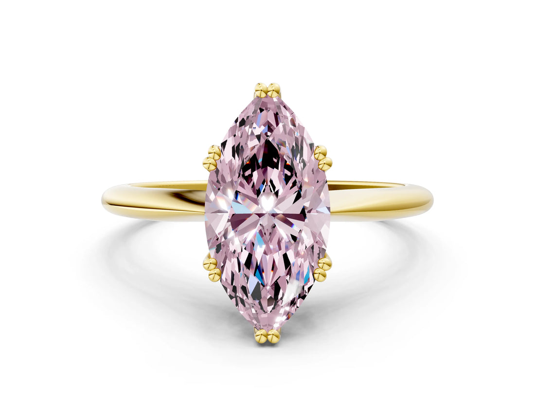 Yellow gold Fancy Pink Marquise Cut Solitaire Diamond Ring with Six-Prong Setting and Classic Band_12