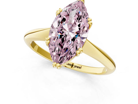 Yellow gold Fancy Pink Marquise Cut Solitaire Diamond Ring with Six-Prong Setting and Classic Band_1