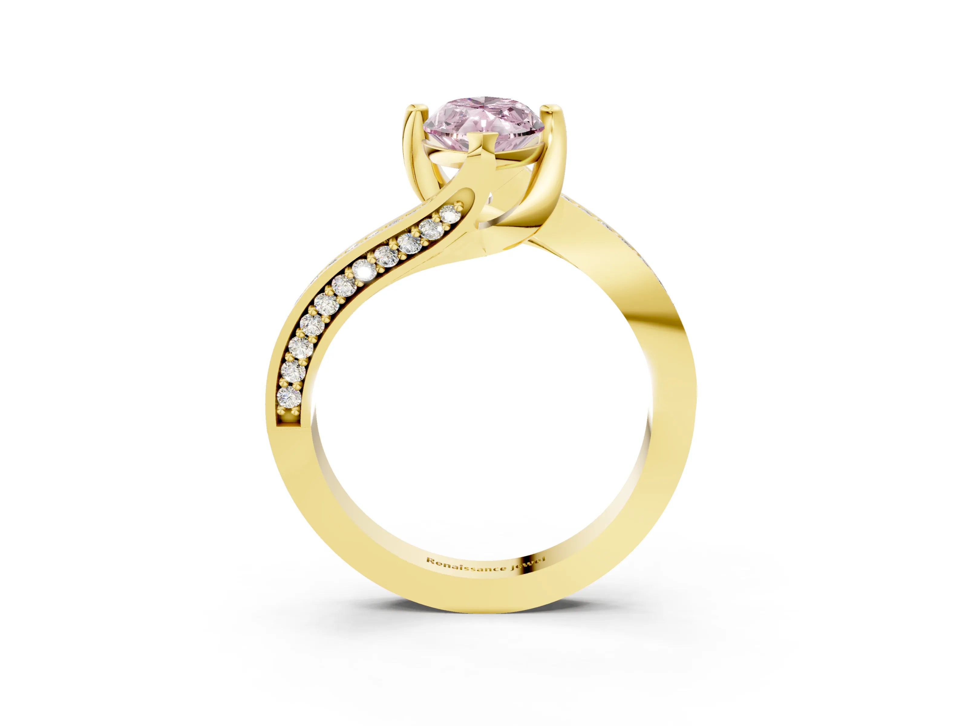 Yellow gold Fancy Pink Marquise Cut Solitaire Diamond Twist Band with Pavé Setting and Four-Prong Setting_3