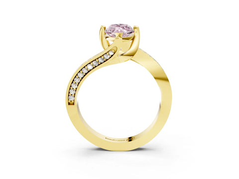 Yellow gold Fancy Pink Marquise Cut Solitaire Diamond Twist Band with Pavé Setting and Four-Prong Setting_3