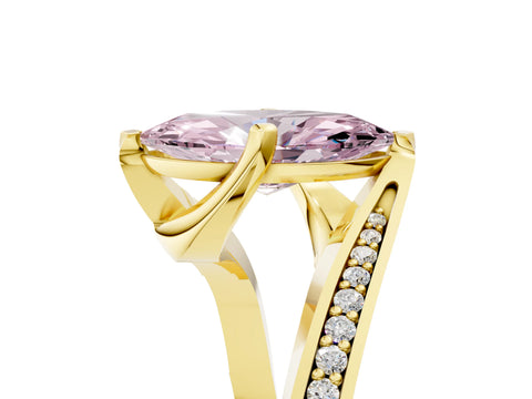 Yellow gold Fancy Pink Marquise Cut Solitaire Diamond Twist Band with Pavé Setting and Four-Prong Setting_5