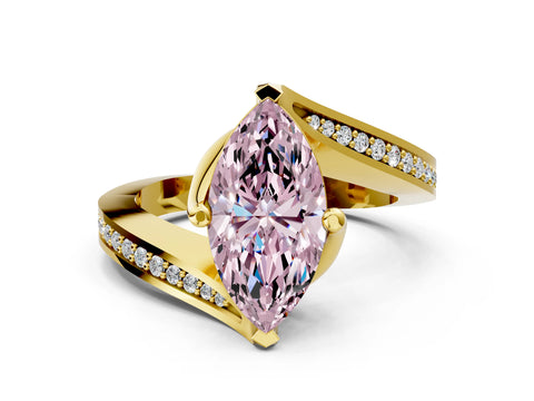 Yellow gold Fancy Pink Marquise Cut Solitaire Diamond Twist Band with Pavé Setting and Four-Prong Setting