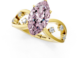 Yellow gold Fancy Pink Marquise  Cut Solitaire Diamond with Side Stones on Criss-Cross Band and Four-Prong Setting_4