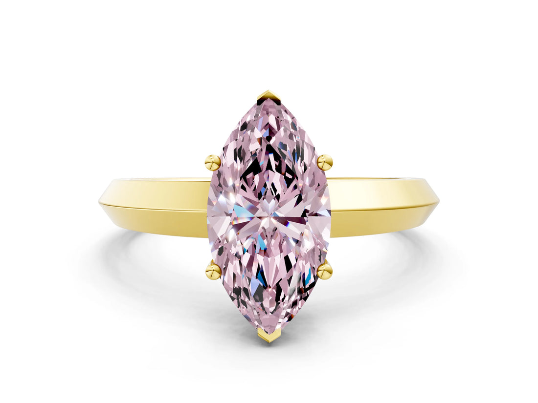Yellow gold Fancy Pink Marquise  Cut Solitaire Engagement Ring with Flat Band and Four-Prong Setting