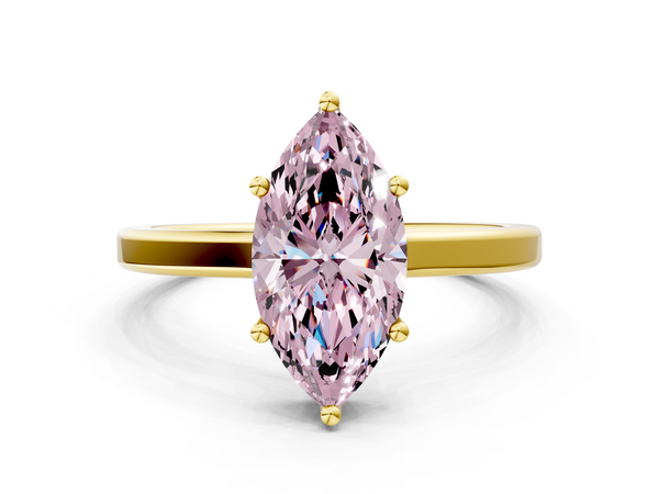 Yellow gold Fancy Pink Marquise  Cut Solitaire Engagement Ring with Four-Prong Setting on a Classic Band