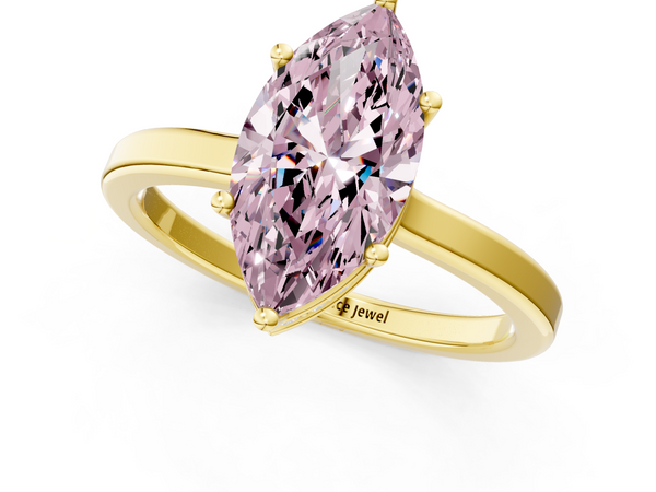 Yellow gold Fancy Pink Marquise  Cut Solitaire Engagement Ring with Four-Prong Setting on a Classic Band