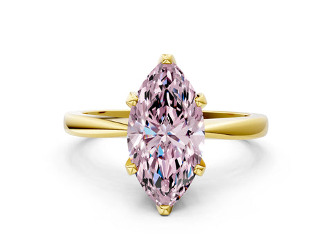 Yellow gold Fancy Pink Marquise Cut Solitaire Engagement Ring with Six-Prong Setting and Tapered Band