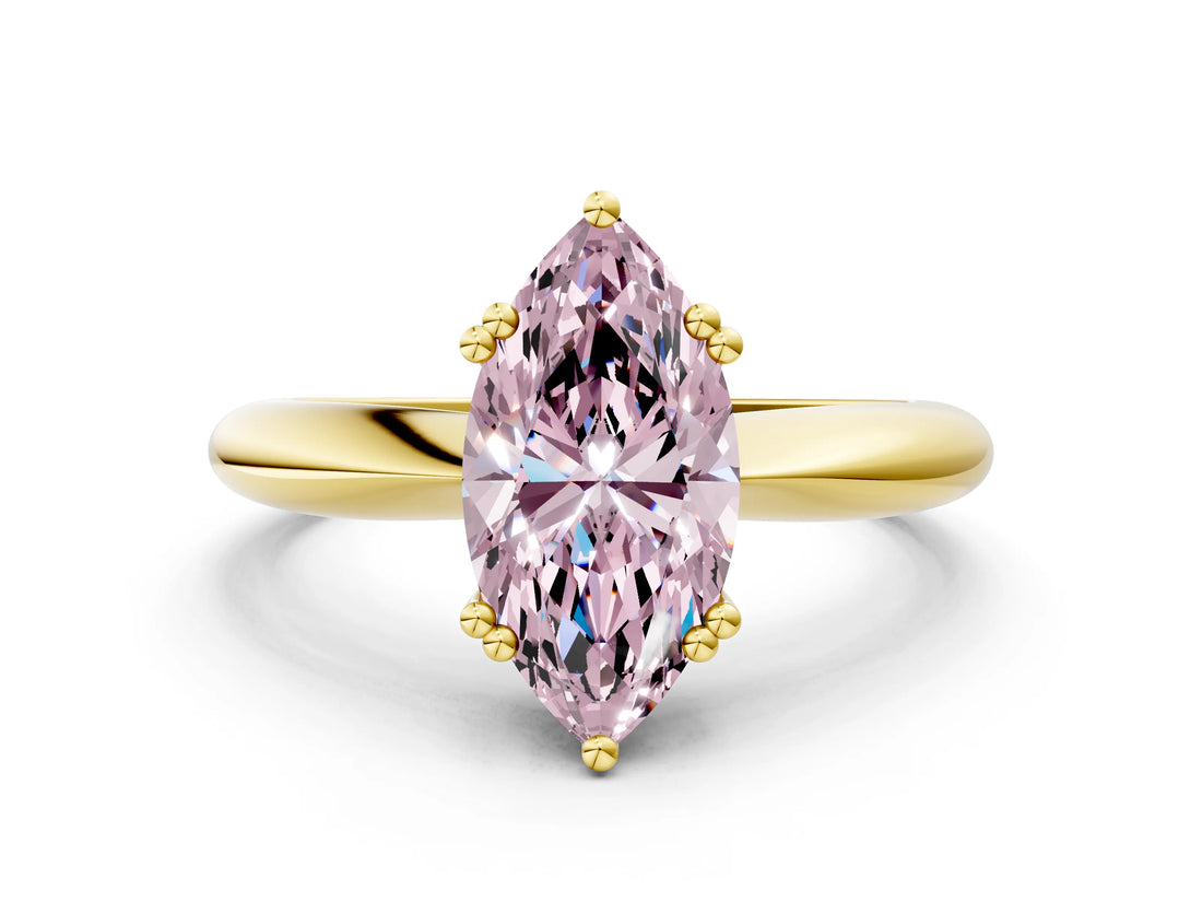 Yellow gold Fancy Pink Marquise  Cut Solitaire Engagement Ring with Tapered Band and Four-Prong Setting 1