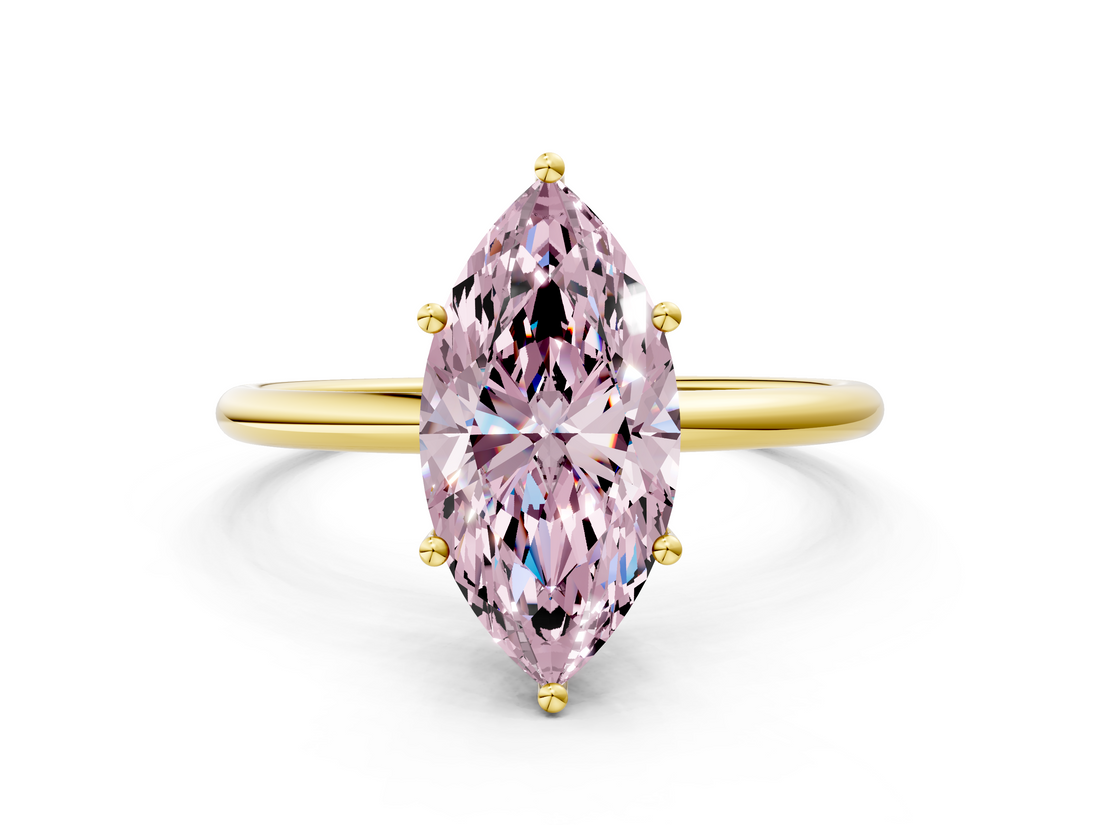 Yellow gold Fancy Pink Marquise  Cut Solitaire Engagement Ring with Thin Band and Four-Prong Setting_3