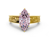 Yellow gold Fancy Pink Marquise  Cut Solitaire Engraved Band with Four-Prong Setting_62