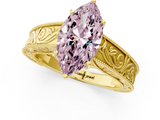 Yellow gold Fancy Pink Marquise  Cut Solitaire Engraved Band with Four-Prong Setting_63