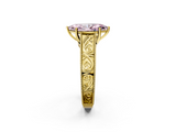 Yellow gold Fancy Pink Marquise  Cut Solitaire Engraved Band with Four-Prong Setting_64
