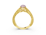 Yellow gold Fancy Pink Marquise  Cut Solitaire Engraved Band with Four-Prong Setting_65