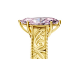 Yellow gold Fancy Pink Marquise  Cut Solitaire Engraved Band with Four-Prong Setting_67