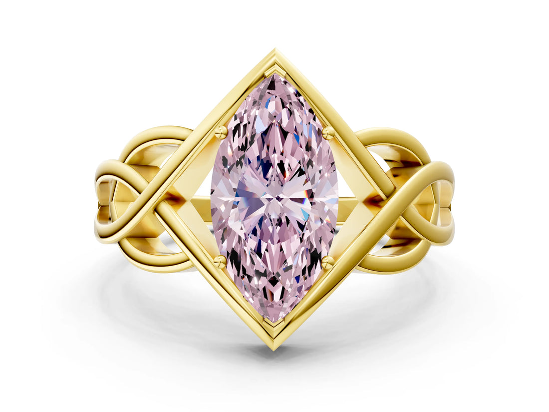 Yellow gold Fancy Pink Marquise Cut Solitaire Intertwined Band Prong Setting Ring