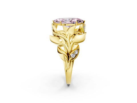 Yellow gold Fancy Pink Marquise Cut Solitaire Leaf-Inspired Engagement Ring with Prong Setting_2
