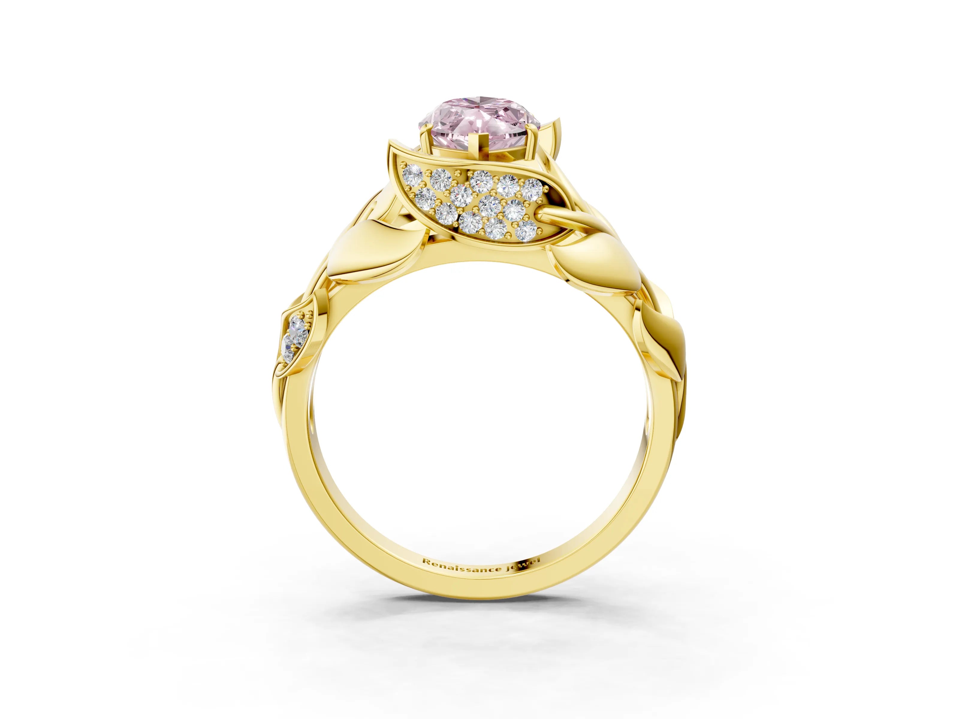 Yellow gold Fancy Pink Marquise Cut Solitaire Leaf-Inspired Engagement Ring with Prong Setting_3