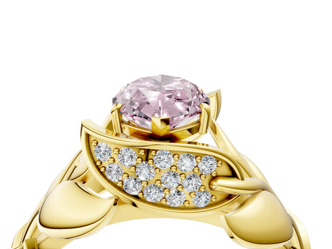 Yellow gold Fancy Pink Marquise Cut Solitaire Leaf-Inspired Engagement Ring with Prong Setting_4
