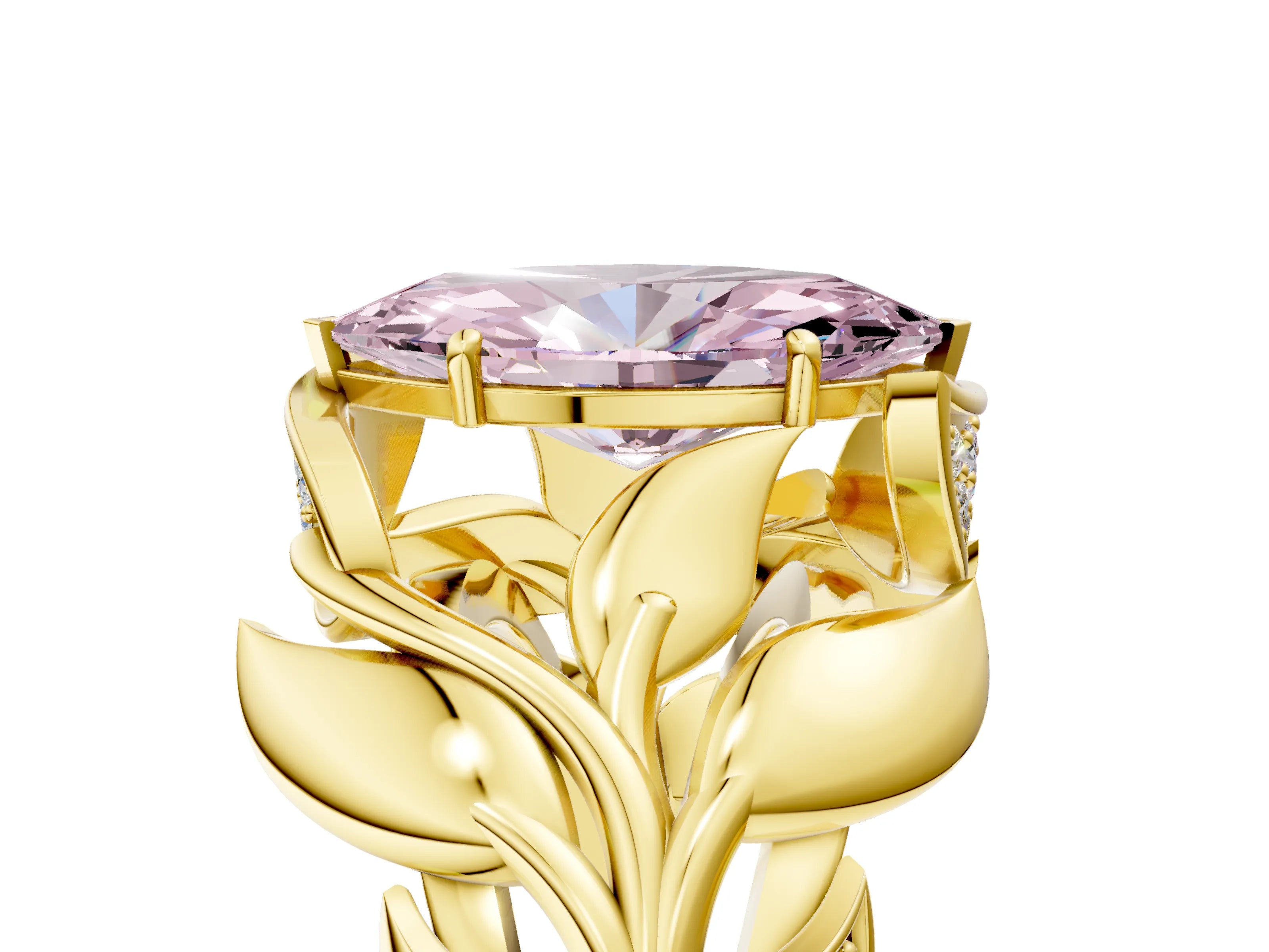 Yellow gold Fancy Pink Marquise Cut Solitaire Leaf-Inspired Engagement Ring with Prong Setting_5