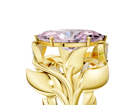 Yellow gold Fancy Pink Marquise Cut Solitaire Leaf-Inspired Engagement Ring with Prong Setting_5