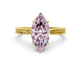 Yellow gold Fancy Pink Marquise Cut Solitaire Milgrain Engraved Band with Four-Prong Setting