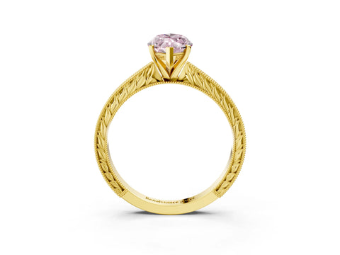 Yellow gold Fancy Pink Marquise Cut Solitaire Milgrain Engraved Band with Four-Prong Setting_3