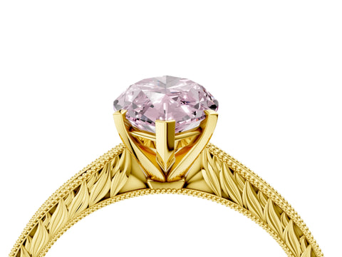 Yellow gold Fancy Pink Marquise Cut Solitaire Milgrain Engraved Band with Four-Prong Setting_4