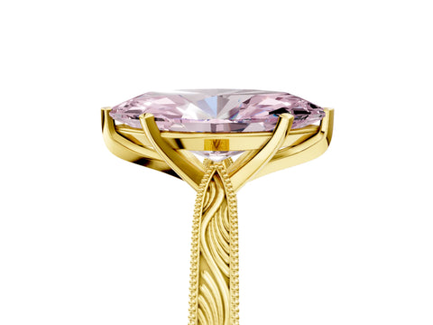 Yellow gold Fancy Pink Marquise Cut Solitaire Milgrain Engraved Band with Four-Prong Setting_5