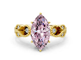 Yellow gold Fancy Pink Marquise Cut Solitaire Milgrain Leaf Band with Prong Setting