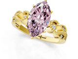 Yellow gold Fancy Pink Marquise Cut Solitaire Milgrain Leaf Band with Prong Setting_1