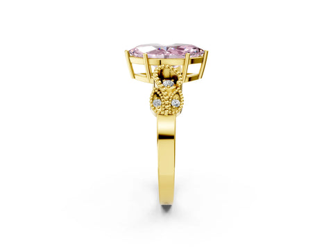 Yellow gold Fancy Pink Marquise Cut Solitaire Milgrain Leaf Band with Prong Setting_2