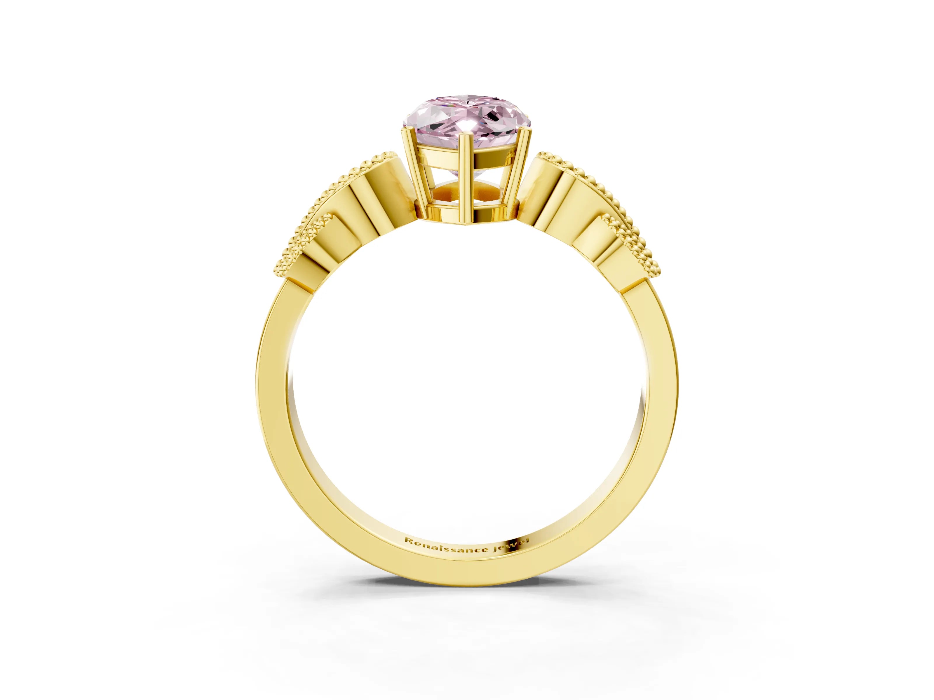 Yellow gold Fancy Pink Marquise Cut Solitaire Milgrain Leaf Band with Prong Setting_3