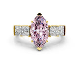 Yellow gold Fancy Pink Marquise Cut Solitaire Princess Side Stone Engraved Band Prong Setting Ring