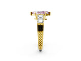 Yellow gold Fancy Pink Marquise Cut Solitaire Princess Side Stone Engraved Band Prong Setting Ring_2