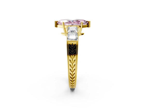 Yellow gold Fancy Pink Marquise Cut Solitaire Princess Side Stone Engraved Band Prong Setting Ring