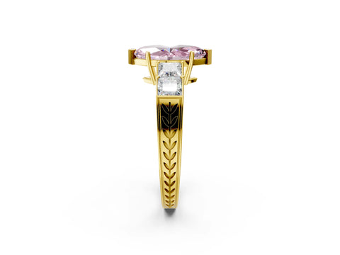 Yellow gold Fancy Pink Marquise Cut Solitaire Princess Side Stone Engraved Band Prong Setting Ring_2