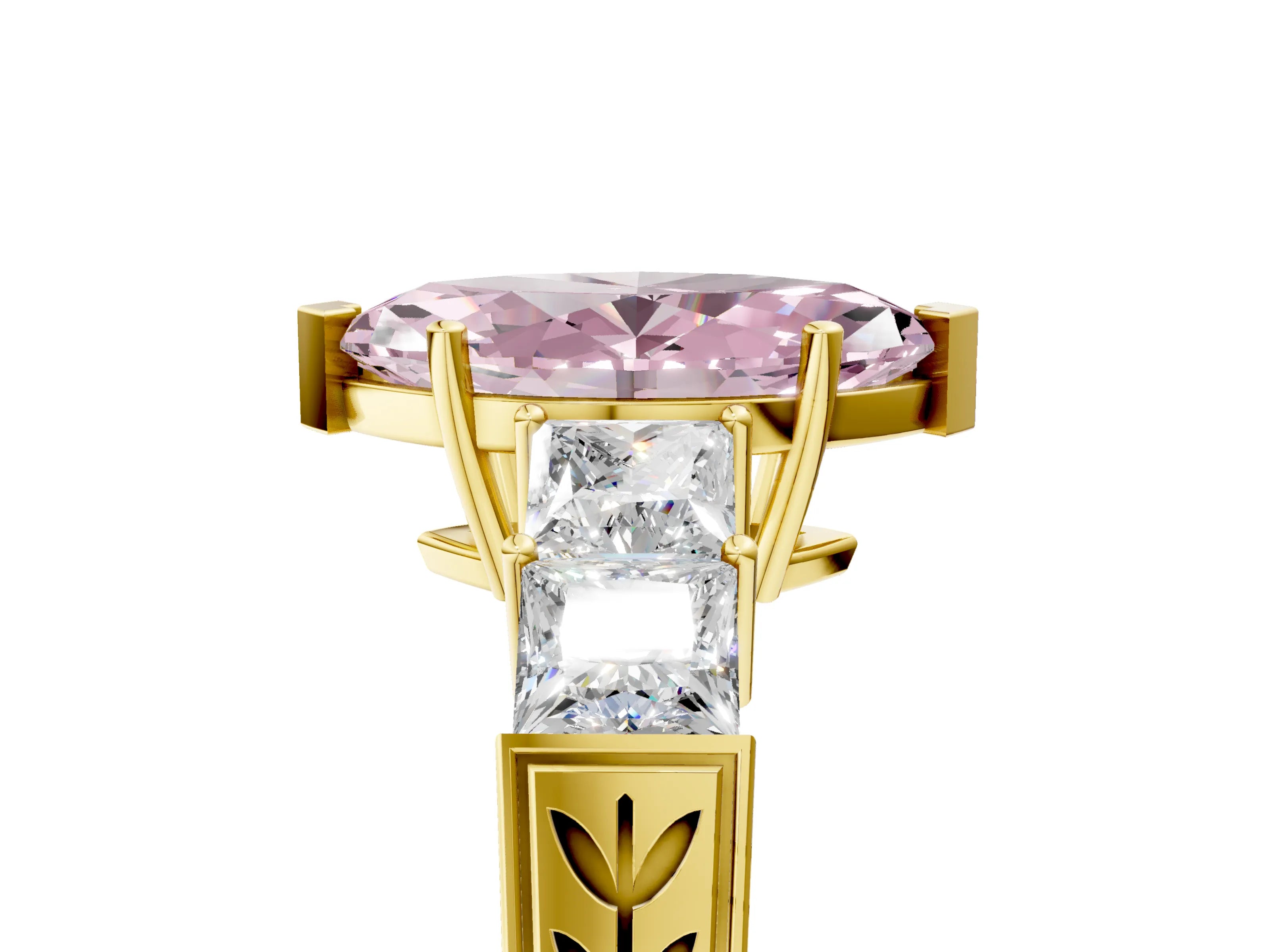 Yellow gold Fancy Pink Marquise Cut Solitaire Princess Side Stone Engraved Band Prong Setting Ring_5
