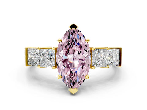 Yellow gold Fancy Pink Marquise Cut Solitaire Princess Side Stone Engraved Band Prong Setting Ring