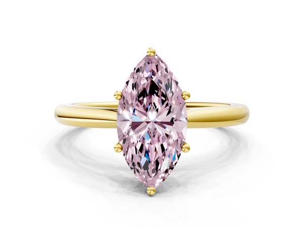 Yellow gold Fancy Pink Marquise  Cut Solitaire Ring with Cathedral Band and Four-Prong Setting