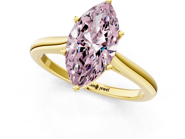 Yellow gold Fancy Pink Marquise  Cut Solitaire Ring with Cathedral Band and Four-Prong Setting