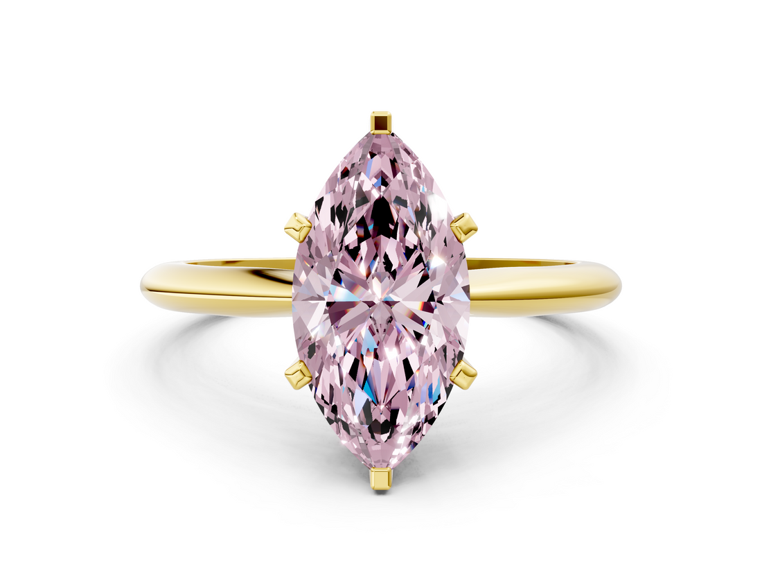 Yellow gold Fancy Pink Marquise  Cut Solitaire Ring with Four-Prong Setting on a Classic Band_47