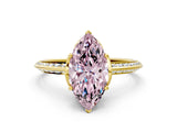 Yellow gold Fancy Pink Marquise Cut Solitaire Split Shank Pave Diamond Engagement Ring with Four-Prong Setting