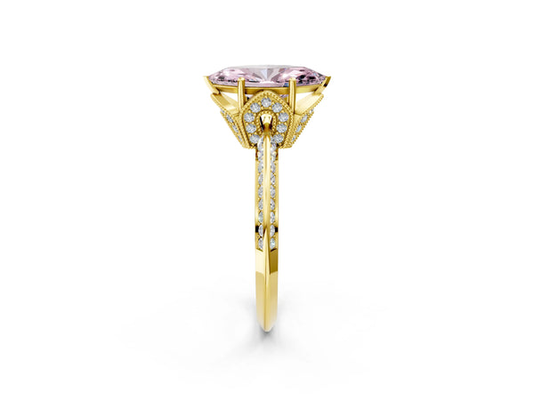 Yellow Gold Marquise Graduated Pave Engagement Ring Setting for Fancy Pink Center