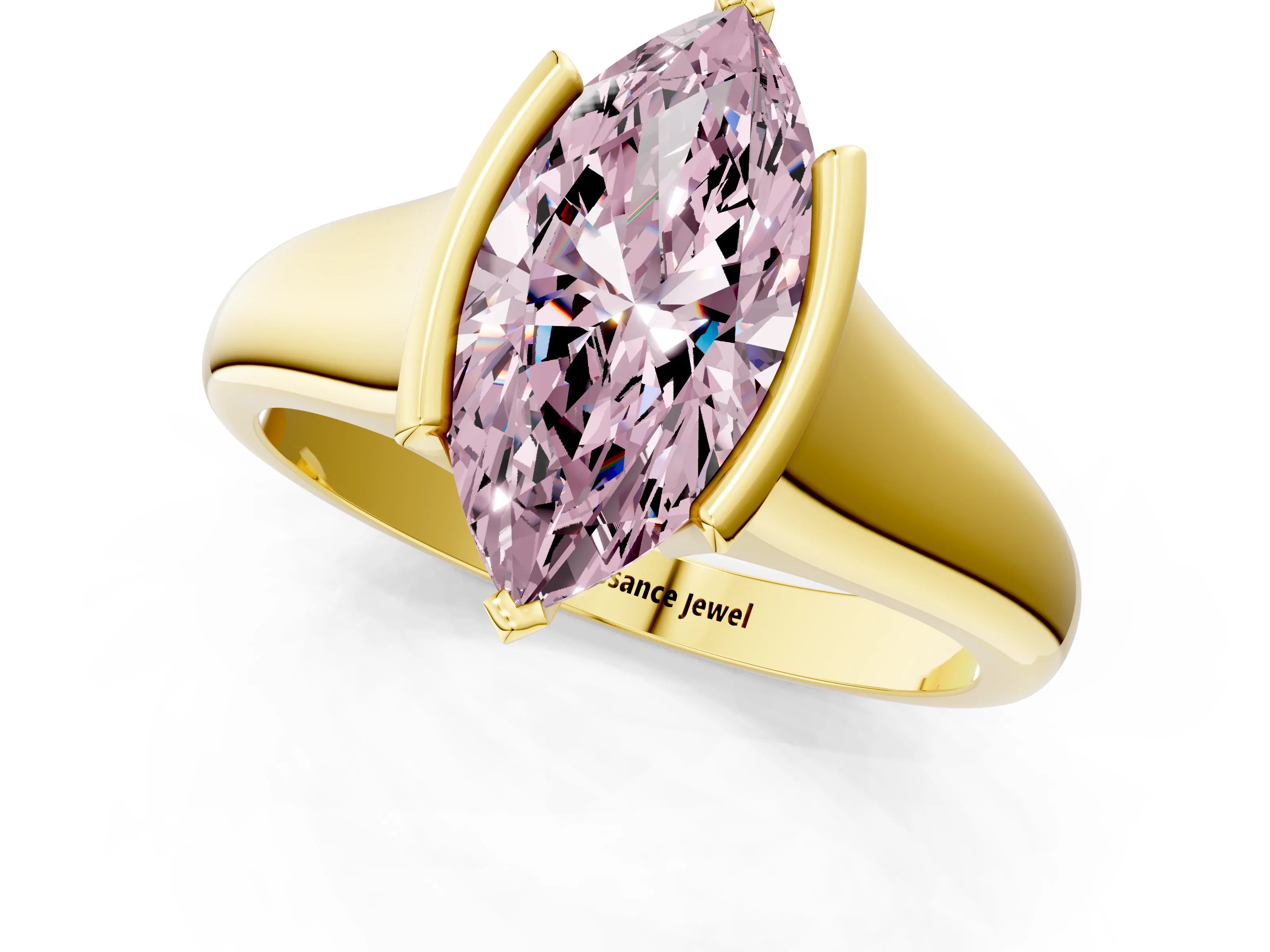 Yellow gold Fancy Pink Marquise Cut Solitaire Tension Set Diamond Ring with Split Shank Band_1