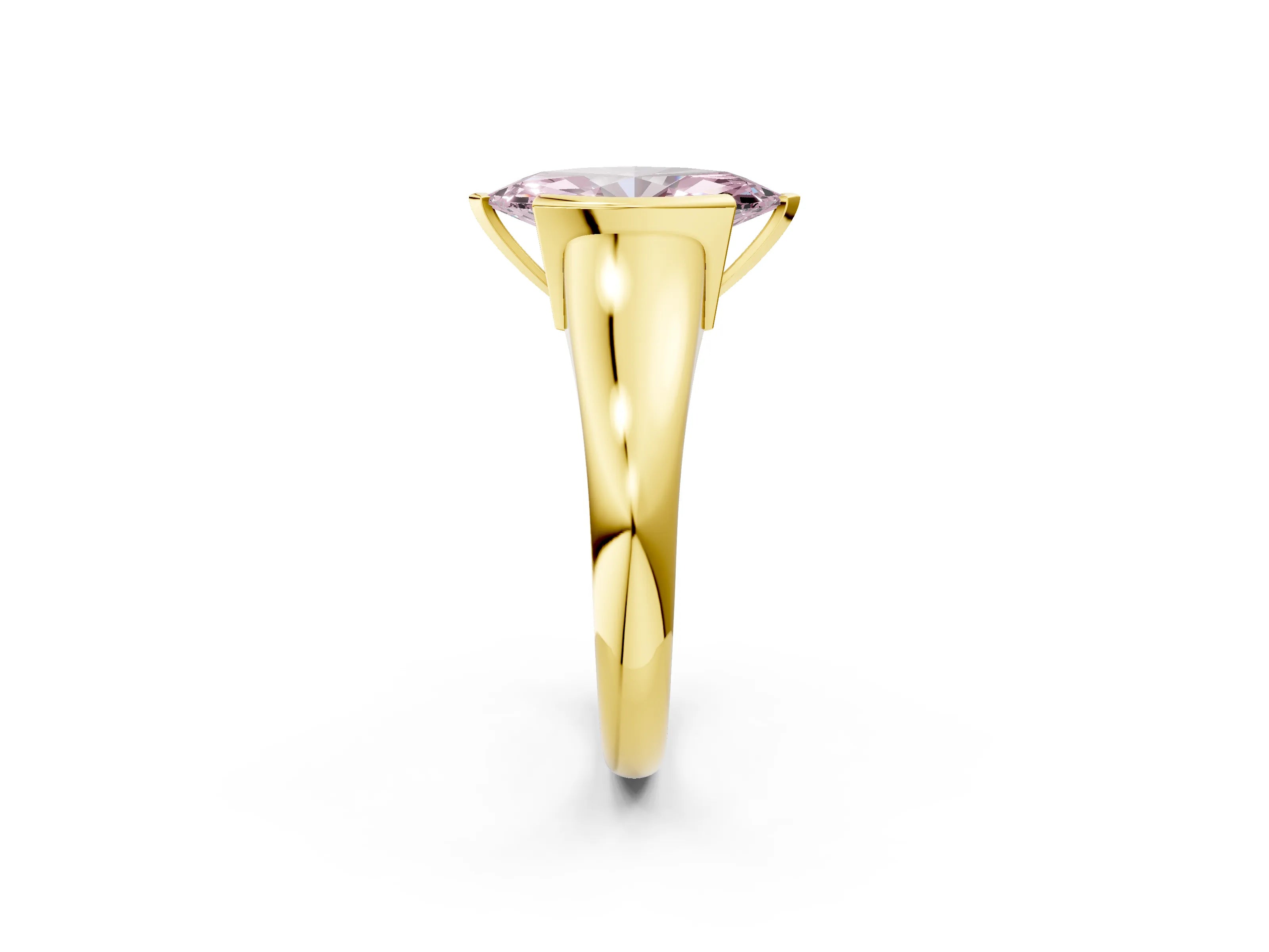 Yellow gold Fancy Pink Marquise Cut Solitaire Tension Set Diamond Ring with Split Shank Band_2