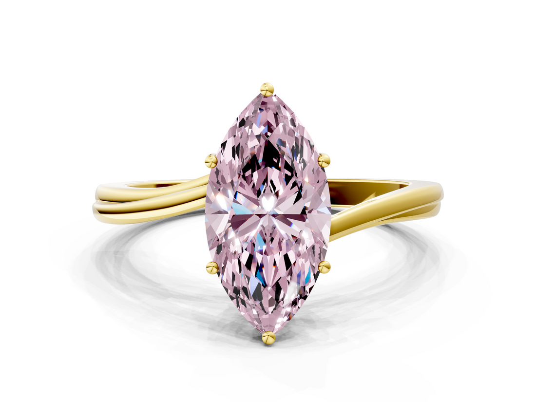 Yellow gold Fancy Pink Marquise  Cut Solitaire Twist Band Ring with Four-Prong Setting_23