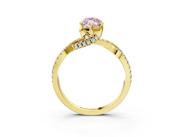 Yellow gold Fancy Pink Marquise Cut Solitaire Twist Pave Diamond Engagement Ring with Prong Setting